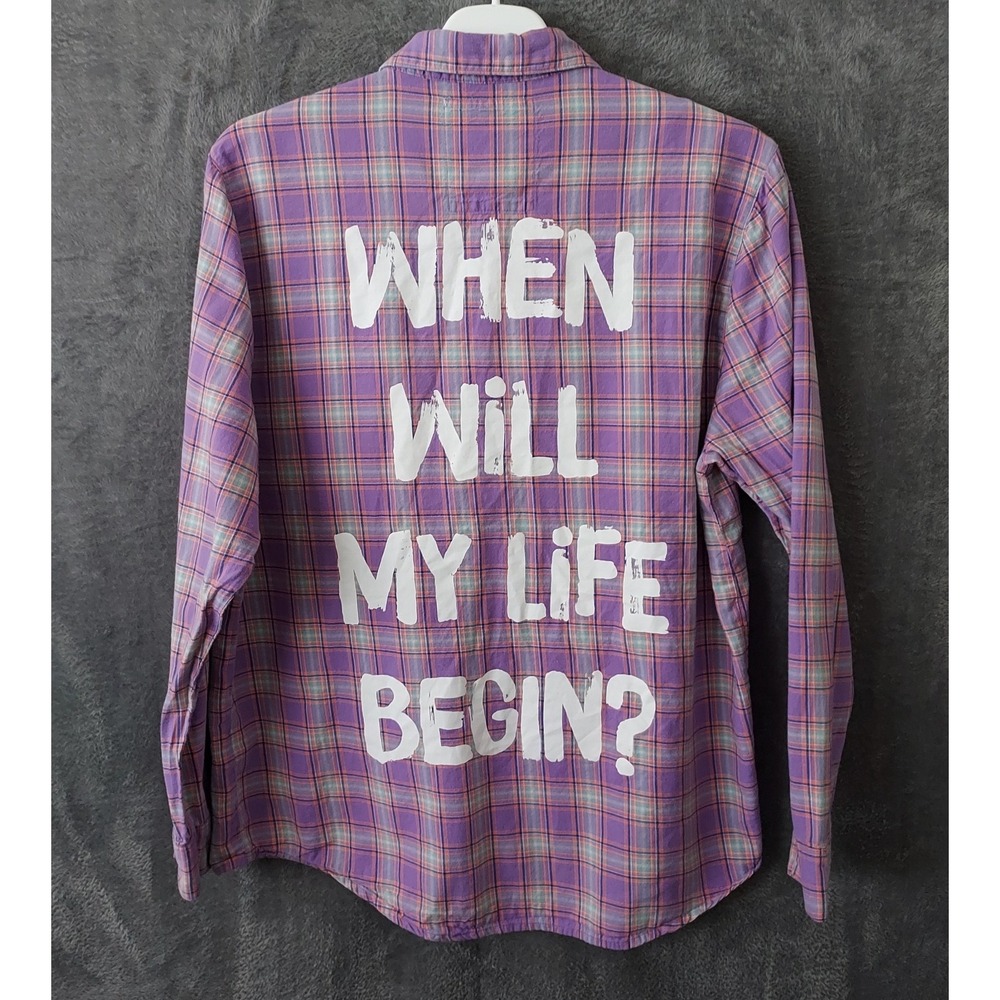 Disney Cakeworthy Raypunzel Flannel Plaid "When Will My‎ Life Begin" Men's Large